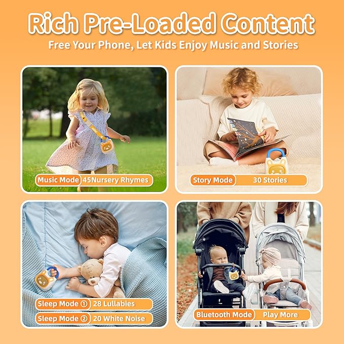 alilo Pocket Bunny Portable Kids Music Player, Musical Toys for Toddlers 1-3-5, Preloaded 120+ Stories/Music/Lullabies/White Noise,High Fidelity Sound Travel Bluetooth Speaker (with Strap and Ring)-CubbioJoy