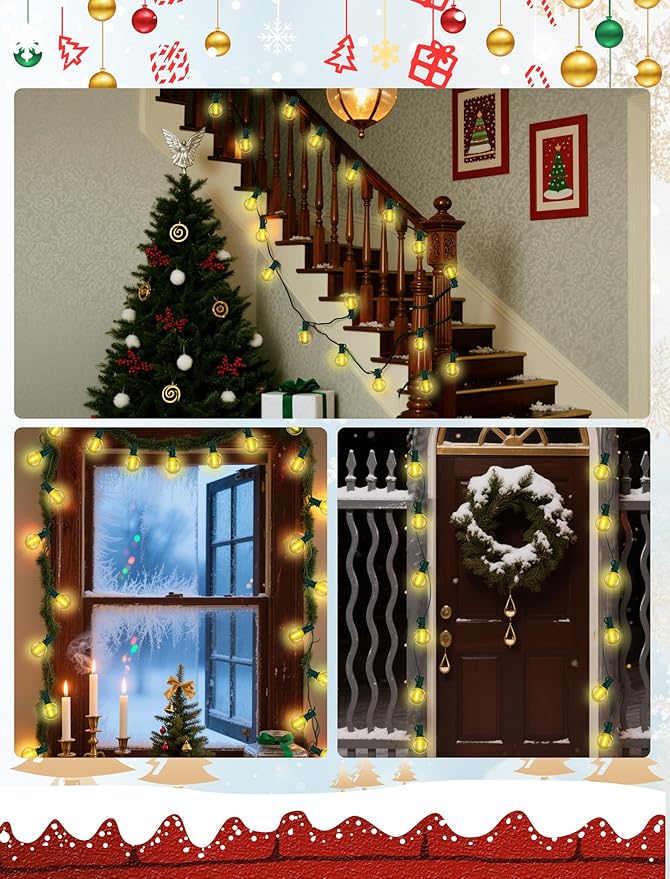 25FT LED Outdoor Christmas String Lights Waterproof, Hanging G40 Globe Patio Lights with 27 LED Shatterproof Warm White Bulbs, Outdoor Christmas Decorations Light for Wedding Party Backyard, Green-CubbioJoy