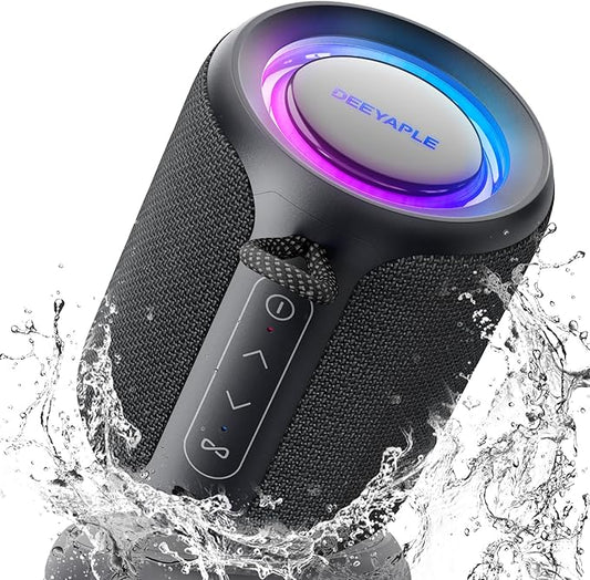 Bluetooth Speaker Wireless,IP67 Waterproof & Dustproof Portable Speaker with Lights,15W Loud Stereo Sound, 2500mAh Battery All Day Playtime, TWS Pairing, BT5.3, Home/Party/Outdoor/Beach (Black)-CubbioJoy