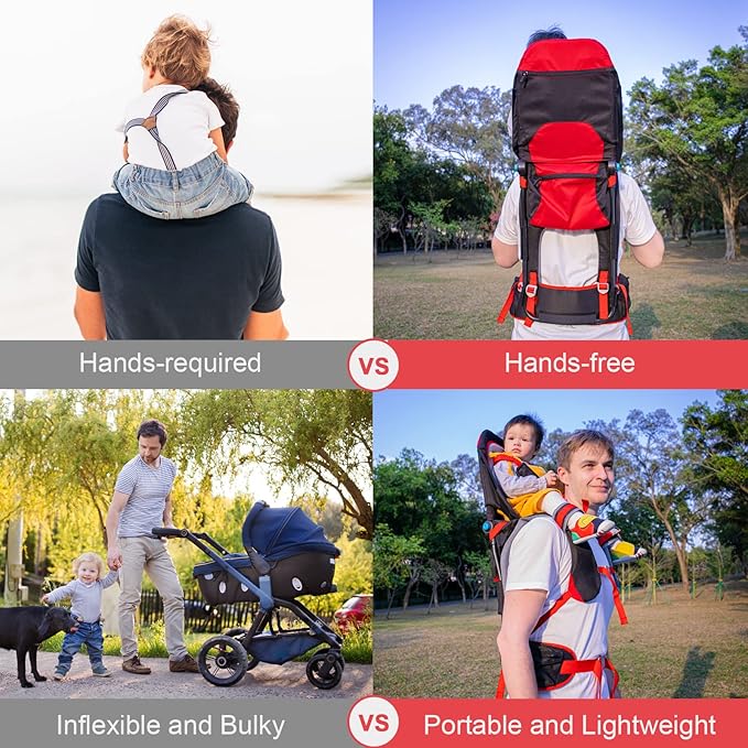 Baby Shoulder Carrier Baby Hiking Backpack Carrier with Rain Cover Sun Shade for Child Safe Backrest and Toddler Ergonomic Seat Holds 40 Pound for Children Between 6 Months-3 Years Old Babies-CubbioJoy