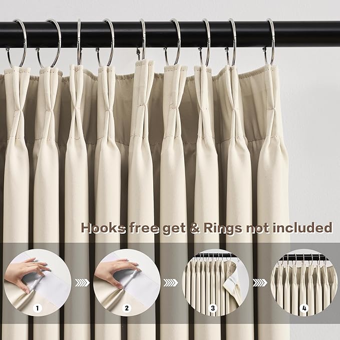 KEQIAOSUOCAI Pleated Blackout Curtains 95 inch Length - Solid Memory Pleated Drapes Light Reducing Ceiling Floor Panels for Living Room Bedroom Window (Cream Beige, 2 Panels,60 by 95)-CubbioJoy