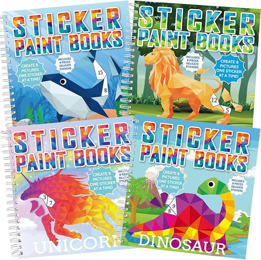 4 Pcs Paint by Sticker Books for Kids Ages 4-8 Sticker by Number Books Activity Book for Kids Ages 3-5 Sticker Puzzle Book Craft Art Toddler Girls Gift with Dinosaur Unicorn Ocean Animal 32 Pictures-CubbioJoy
