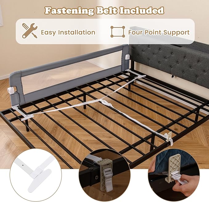 BABY JOY Bed Rails for Toddlers, Extra Long, Swing Down Safety Bed Guard for Convertible Crib, Folding Baby Bedrail for Kids Twin, Double, Full Size Queen & King Mattress (71", Light Gray)-CubbioJoy