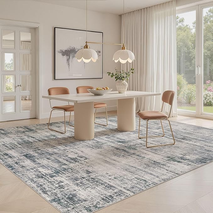 Area Rug for Living Room: 12x15 Washable Neutral Abstract Modern Soft Rugs Non Slip Indoor Floor Stain Resistant Large Carpet for Bedroom Dining Room Office Nursery - Gray-CubbioJoy
