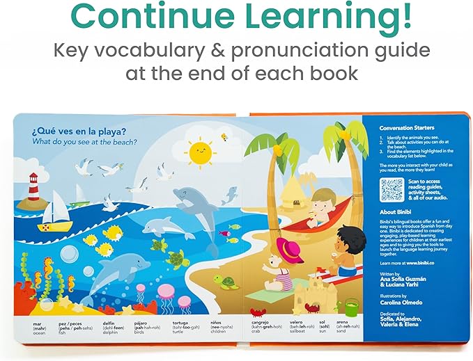 Binibi Spanish Books for Babies & Toddlers 1-3 The Beach Interactive Bilingual Sound Book with Fun Beach Sounds | Bilingual Children's Book | Spanish Learning for Kids-CubbioJoy