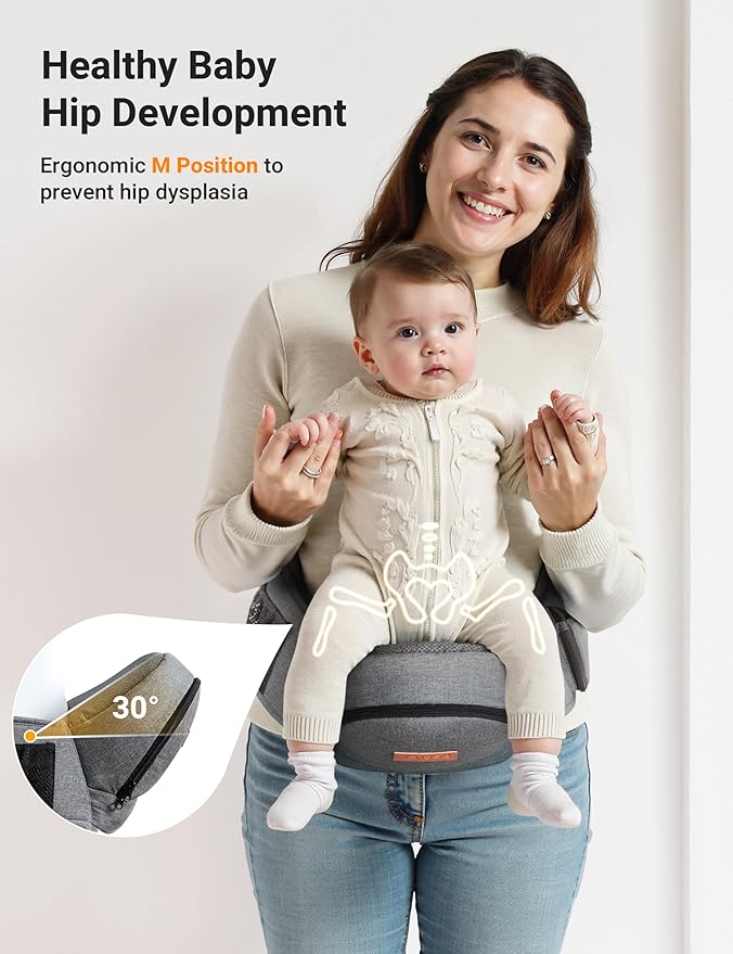 besrey Toddler Hip Carrier - Side Baby Carrier, Up to 44lb, Dad Infant Carrier Hipseat (Grey)-CubbioJoy