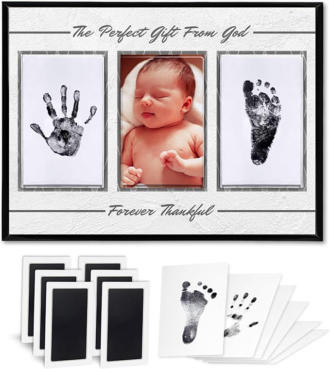Baby Hand and Footprint Kit with Photo & Birth Details, Inkless Hand and Footprint Kit, Newborn Keepsake Plaque, Baby Shower Gifts (STYLE 2 (Baby Shower) (Gift From God))-CubbioJoy