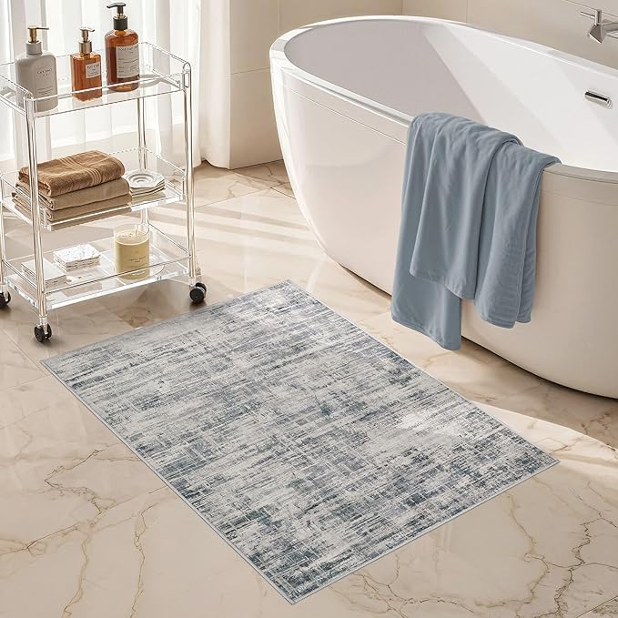 2x3 Entryway Area Rugs: Washable Neutral Abstract Small Rug Door Mat Non-Slip Soft Low Pile Indoor Carpe for Entrance Kitchen Front Door Bathroom Entry Kids Room - Gray-CubbioJoy