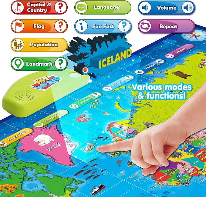 BEST LEARNING i-Poster My World Interactive Map - Educational Talking Toy for Kids of Ages 5 to 12 Years Old-CubbioJoy