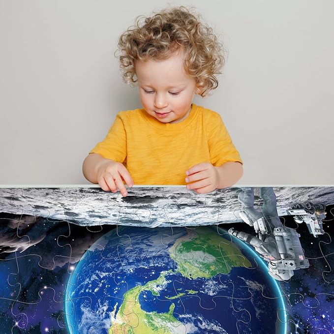 Jumbo Floor Puzzle for Kids Ages 4-8,Space Earth Jigsaw Puzzles,48 Piece Astronaut Large Puzzles for Toddler Ages 3-5,Preschool Learning Planets Earth Toys Christmas Birthday Gift for Boys Girls-CubbioJoy