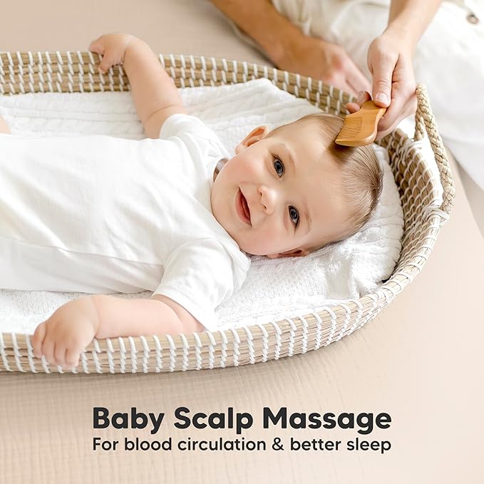 Baby Hair Brush and Comb Set for Newborn - Wooden Baby Hair Brush Set with Soft Goat Bristle, Baby Brush Set for Newborns Baby Brush and Comb Set Girl, Boy, Toddler Cradle Cap Brush (Oval, Walnut)-CubbioJoy