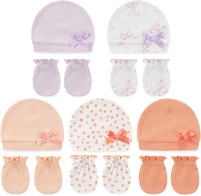 Cute Baby Girl Hats Mittens Set 10-Pack New Born Boy Caps Gloves Suit 0-6 Months Infant Accessories-CubbioJoy