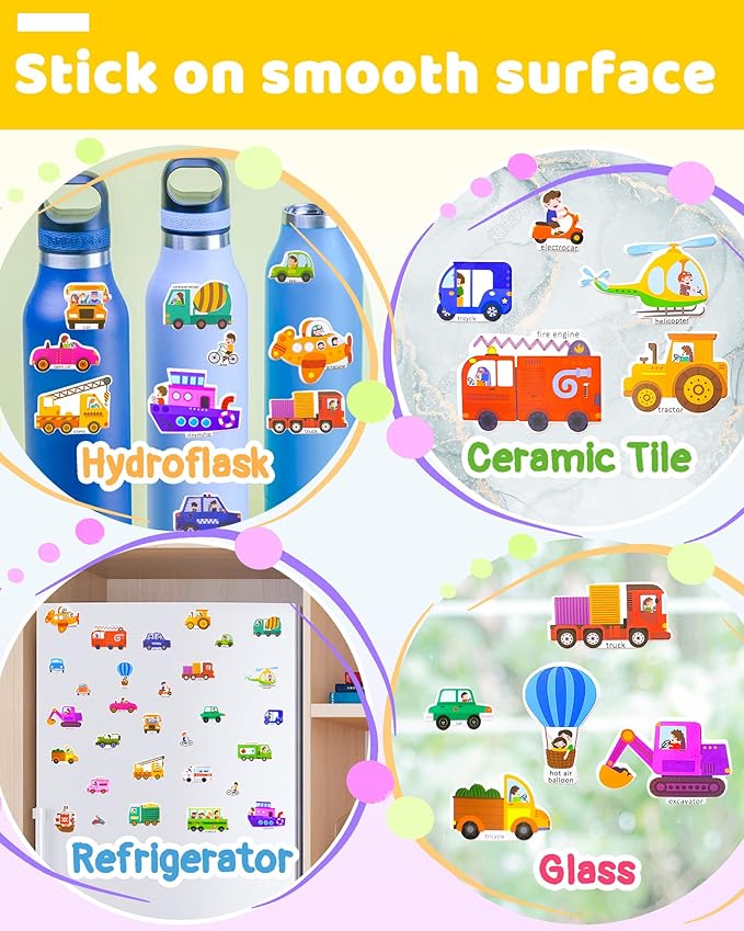 Benresive Reusable Sticker Books for Kids 2-4, Sticker Books for Toddlers 1-3 2-4, Toddler Travel Toys Activities Crafts Gifts - Vehicle-CubbioJoy