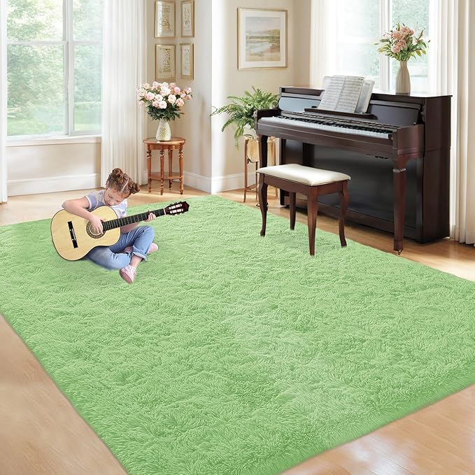 5x7 Area Rug for Living Room: Fluffy Shag Soft Washable Rugs Fuzzy Plush Indoor Carpet for Bedroom Nursery Playroom Dorm Kids Girls Boys Room (Sage Green, 5'x7')-CubbioJoy