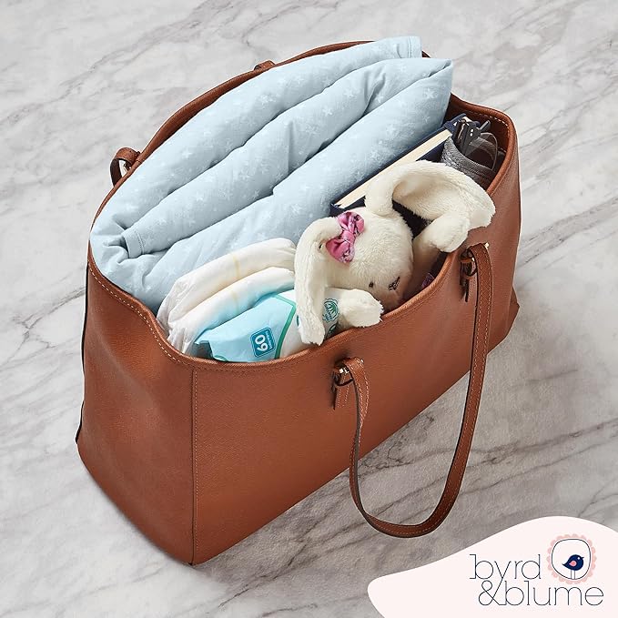 Byrd & Blume Round Baby Play Mat, Organic Cotton Soft Padded Nursery Floor Mat, Safe Hypoallergenic Baby Mat, Reversible, Foldable, Portable Infant Tummy Time Mat Fits Tents & Playpens (40"x40") Blue-CubbioJoy