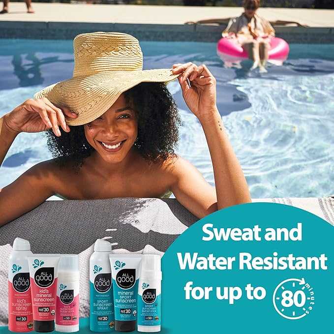 All Good Baby & Kids Sunscreen Lotion for Face & Body - UVA/UVB Broad Spectrum, SPF 30, Zinc Oxide, Coral Reef Friendly, Water Resistant- Zinc, Shea Butter, Coconut Oil, Aloe (3 oz)(2-pack)-CubbioJoy