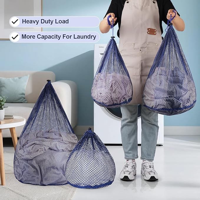 4Pcs Mesh Laundry Bags Washing Machine Mesh Wash Bags for Clothes,Underwear,Lingerie, Bed Linen with Drawstring Closure Sturdy(4 Size, Blue)-CubbioJoy
