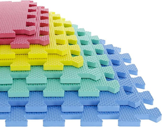 Interlocking Floor Mats - 8-Piece Nontoxic Exercise Mat or Play Mat for Toddlers, Babies or Kids - Foam Padding for Home Gym by Stalwart (Multicolor)-CubbioJoy