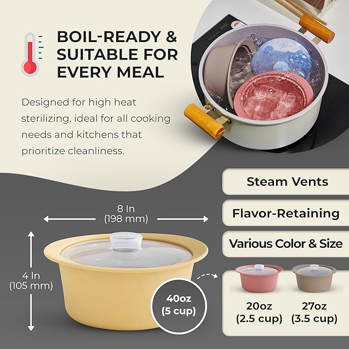 40oz Platinum Silicone Microwave Steamer Pot with Handle & Lid - Korea 100% Food-Grade Steamer Bowl, Heat-Resistant Cooker with Steam Holes, Easy Clean, Dishwasher Safe, Yellow-CubbioJoy