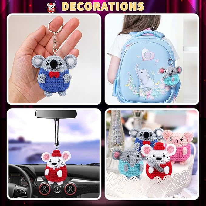 Crochet Kit for Beginners - 4 PCS Crochet Starter Kit with Step-by-Step Video Tutorials, for Adults Kids - Elephant Mouse Pig Koala Microphone Crocheting Set-CubbioJoy