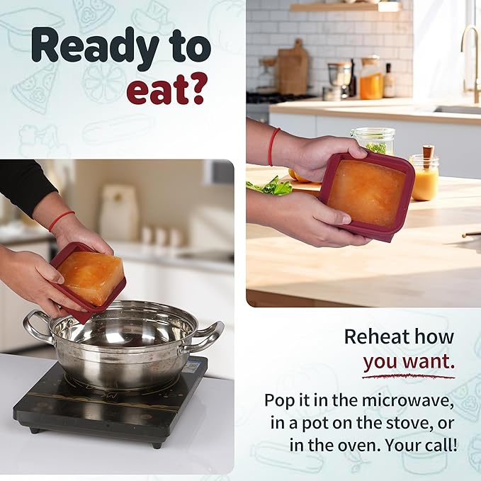 2-Cup Silicone Freezer Trays with Lids – Perfect for Meal Prep, Portion Control, and Easy Freezing-Meal Prep Container Molds for Soup,Leftovers (Cranberry, 4 Pack)-CubbioJoy