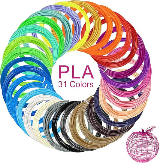 31 Colors 3D Pen Filament Refills Works with SCRIB3D PIKA3D MYNT3D 3D Pen, 16 Feet Per Color 1.75mm PLA 3D Printing Filament Refills, NOT FIT 3Doodler Start Pen-CubbioJoy