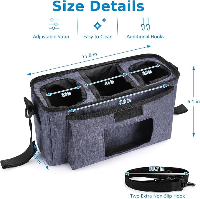 Accmor Universal Stroller Organizer with Insulated Cup Holder and Shoulder Strap, Stroller Bag Caddy Organizer Stroller Accessories for Uppababy, Baby Jogger, Nuna, Doona, Britax Strollers-CubbioJoy