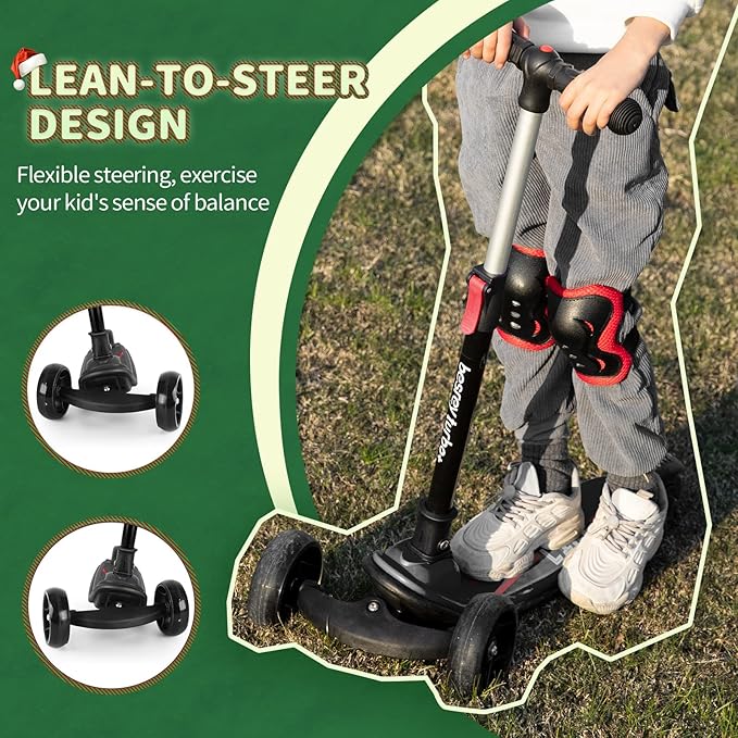 Besrey Kick Scooter for Kids Ages 3-10, 3-Wheel Folding Scooter with Adjustable Height, LED Light Wheels, Extra Wide Deck for Outdoor Activities-CubbioJoy