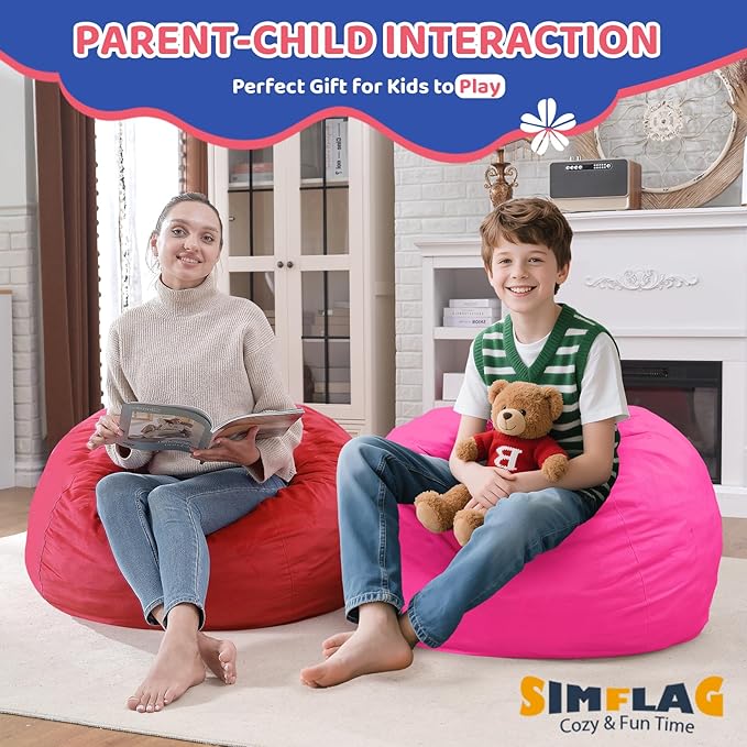 2FT Bean Bag Chair, Comfy Bean Bag Chairs with Memory Foam Filled, Fluffy Beanbag Sofa with Dutch Velvet Cover, Teardrop BeanBag Chairs for Living Room, Playroom - Pink-CubbioJoy