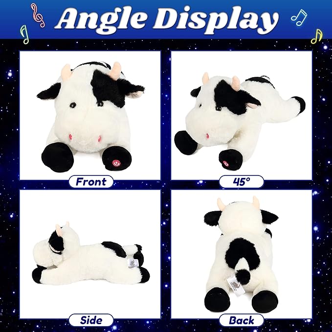 Cuteoy Glowing LED Cow Light-up Nightlight Toys Musical Plush Stuffed Animal Soft Singing Lullabies Birthday Christmas Plushies Gifts for Kids Boys Girls,15.5"-CubbioJoy