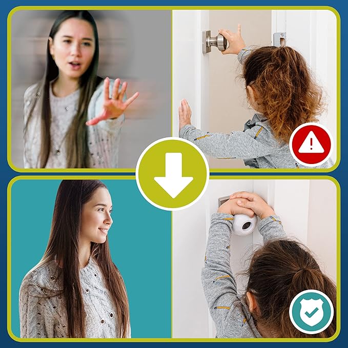 Child Safety Door Knob Cover (4 Pack) Hard-to-Remove Dual-Lock Door Handle Covers for Kids - Reusable Baby Proof Door Knob Locks - Installs Easily, No Tools Needed (White)-CubbioJoy