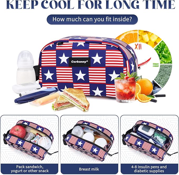 Cerbonny Small Cooler Bag Freezable Lunch Bag for Work School Travel, Leak-proof Insulated Eco-friendly Lunch Bag, 2.5L, Flag-CubbioJoy