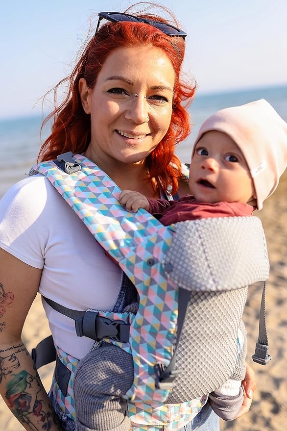 Beco Gemini Baby Carrier from Newborn to Toddler - Certified Ergonomic Newborn Baby Carrier for Infants and Children of 7-35 lbs - M Shape, Adjustable Seat, Breathable 3D Mesh (Cool Grey Geometric)-CubbioJoy