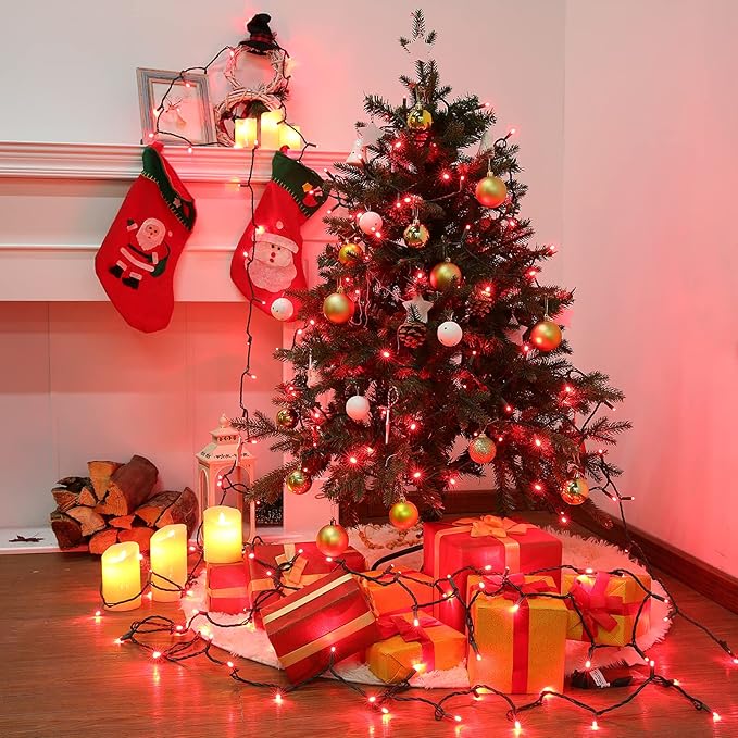 Brizled Red Christmas Lights, 33ft 100 LED Christmas String Lights, 5mm Wide Angle Mini Xmas Tree Lights, 120V UL Certified Connectable Xmas Light for Tree Party Wedding Home Indoor Outdoor Decoration-CubbioJoy