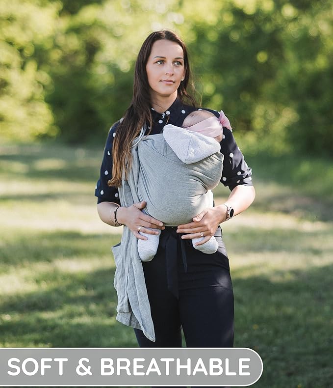 Baby Sling Carrier – Breathable 100% Cotton Wrap for Infant Support, Ring Sling Baby Carrier – Adjustable Muslin Fabric, Baby Carrier Newborn to Toddler – Soft Chest Hold for Travel Dark Grey-CubbioJoy