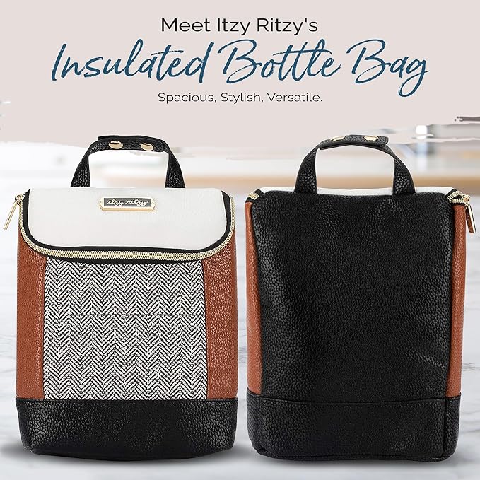Itzy Ritzy Insulated Bottle Bag – Keeps Bottles Warm or Cool - Holds 3 Bottles & Features Interior Pocket For Ice Pack (Not Included), Coffee and Cream-CubbioJoy