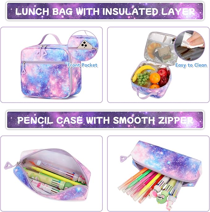 Backpack for Girls 3pcs Set Kids Backpack with Lunch Box Students Kawaii Book Bag for Elementary Primary Middle School Bags - Ita Backpack - Galaxy-CubbioJoy