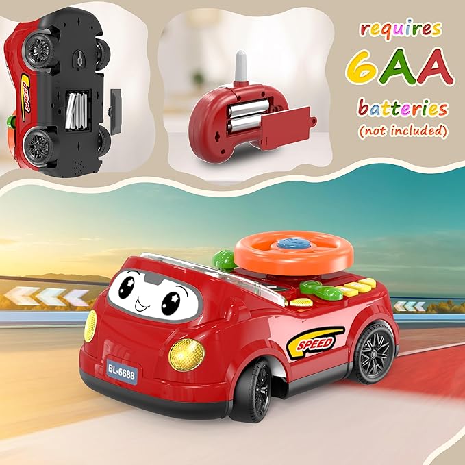 2-in-1 Toddler RC Car & Steering Wheel Toy with Music | Interactive Simulation Driving Adventure Toy for 18+ Months Baby Learning | Gift for 1.5+ Years Old Boys Girls-CubbioJoy