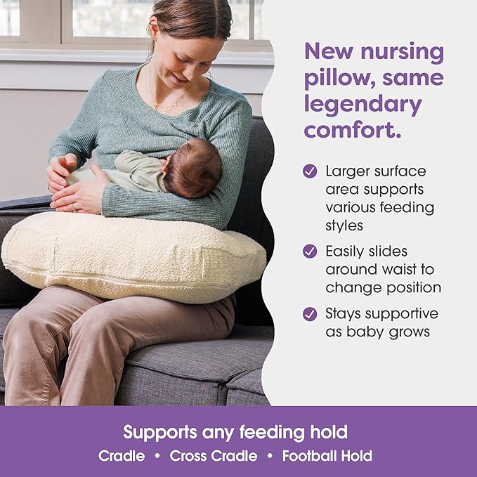 Boppy Nursing Pillow - Ergonomic Bottle & Breastfeeding Pillow with High, Firm, Large Area, Water-Repellent Cushion with Washable Cover; Baby Safety Alliance Verified - Oatmeal Boucle-CubbioJoy