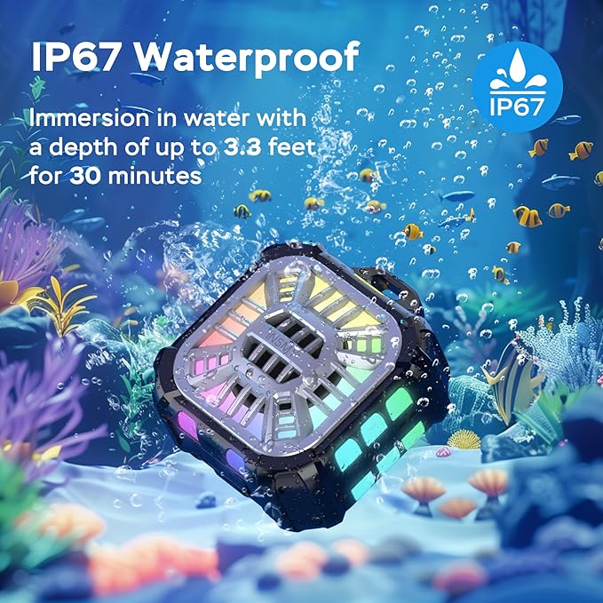 INSMY IP67 Waterproof Bluetooth Speaker, Shower Speaker Portable Small Clip-on, Multi Sync 100+ Speakers, Big Volume Booming Bass, 24H Playtime/Floatable/RGB Lights for Outdoor/Kayak/Beach (Black)-CubbioJoy
