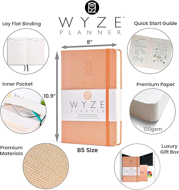 Undated Daily Planner – 1-Year B5 Productivity Organizer with Two-Page Weekly Spread, Goal Setting, Habit Tracker, Weekly & Monthly Pages – Hardcover Time Management Notebook (Rose Gold)-CubbioJoy