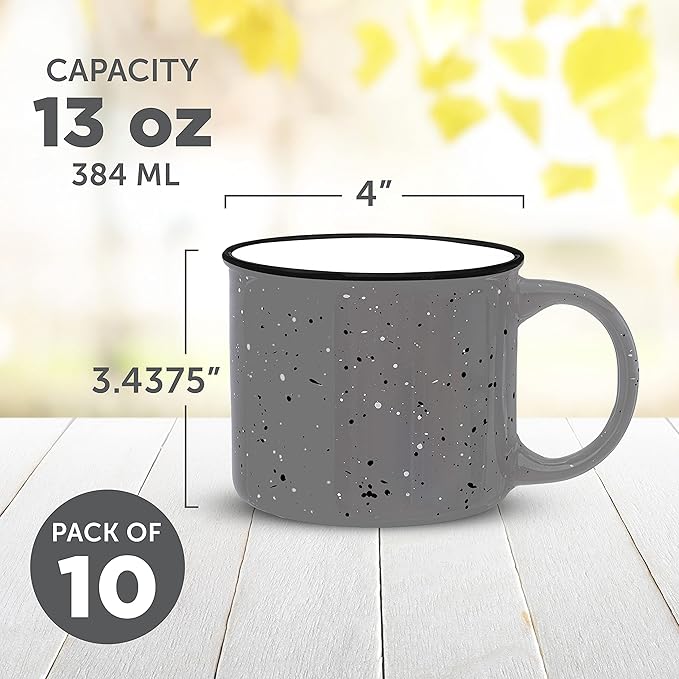 DISCOUNT PROMOS Ceramic Campfire Coffee Mugs 13 oz. Set of 10, Bulk Pack - Perfect for Tea, Espresso, Cappuccino, Hot Cocoa - Grey-CubbioJoy