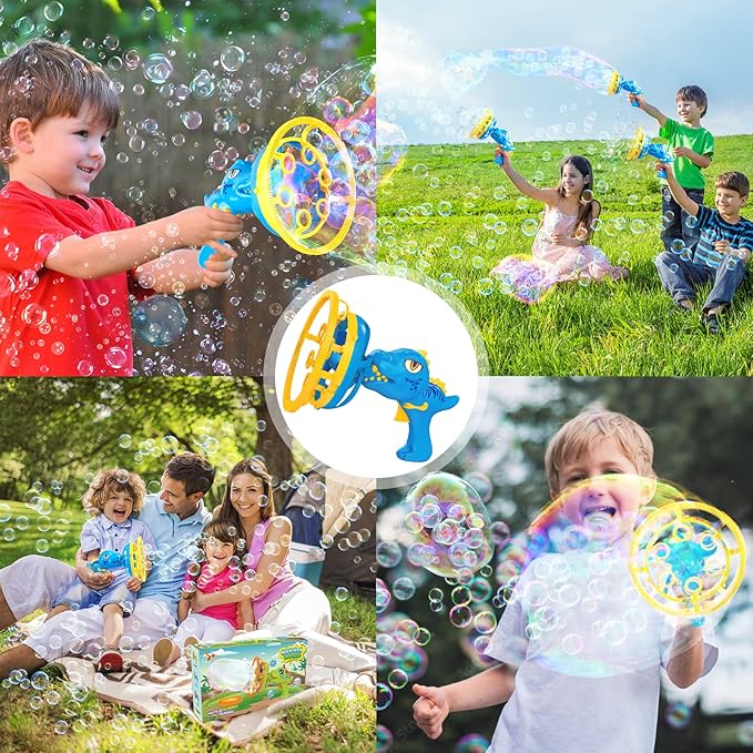 Bubble Gun Bubble Machine Dinosaur Bubble Blower Toy for Kids and Toddlers Bubble in Bubble Gun Party Favors Birthday Christmas Easter Gift for 3 4 5 6 7 8 9 Years Old Boys and Girls (Blue)-CubbioJoy