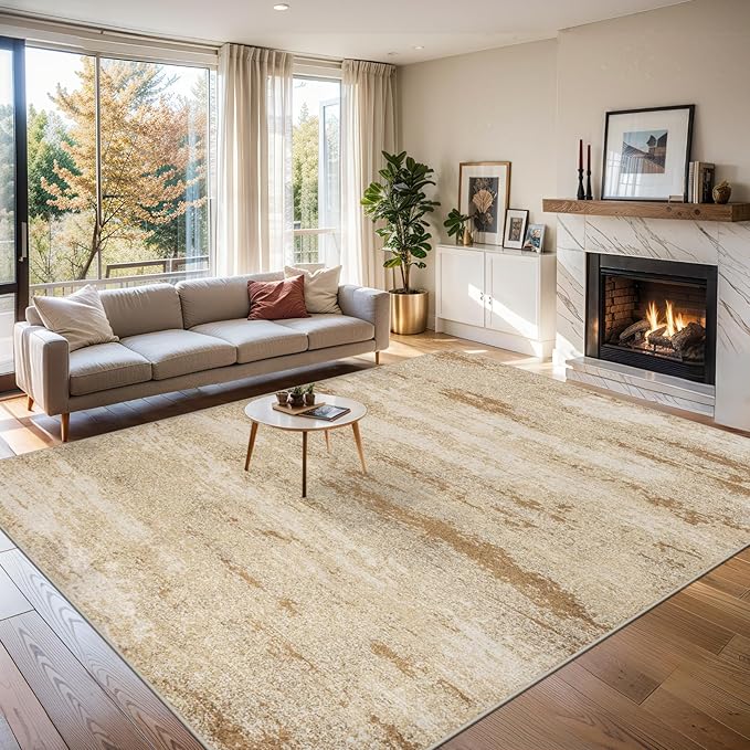 6x9 Area Rugs for Living Room - Washable Rug Modern Abstract Soft Large Neutral Non-Slip Carpet Indoor Floor Stain Resistant Thin Carpets for Bedroom Dining Room Farmhouse Nursery Home Office Beige-CubbioJoy