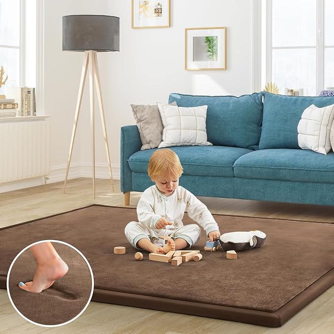 Baby Play Mat for Floor Tummy Time Nursery Rug Muscle Area Rug Playroom Rug Tatami 50 * 50" Memory Foam 1.3" Thick Crawling Mat For Babies,Toddlers, Infants, Kids,Floor Mat,Coffee-CubbioJoy