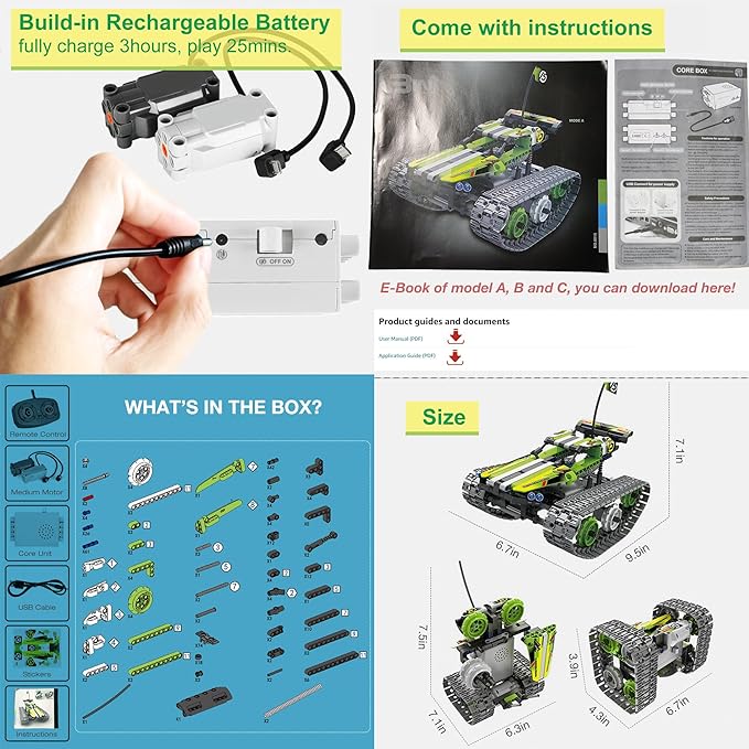 BIRANCO. Remote Control Tracked 3in1 Stunt Racer Building Kit - RC Car STEM Construction Toy, Gift Idea for Kids, Boys and Girls Ages 8-12 Year Old (353 Pcs)-CubbioJoy