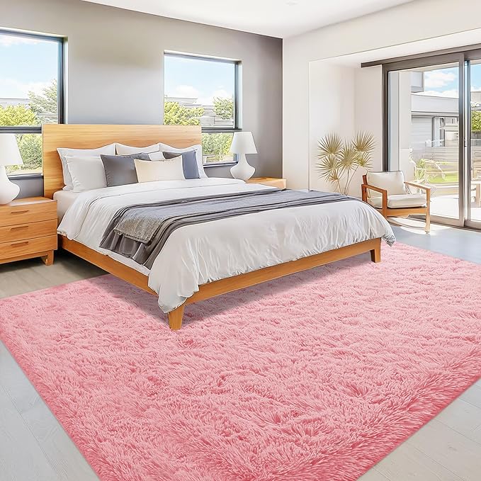 8x10 Area Rug for Living Room: Fluffy Shag Soft Washable Rugs Large Fuzzy Plush Indoor Carpet for Bedroom Nursery Playroom Kids Girls Boys Room (Pink, 8'x10')-CubbioJoy