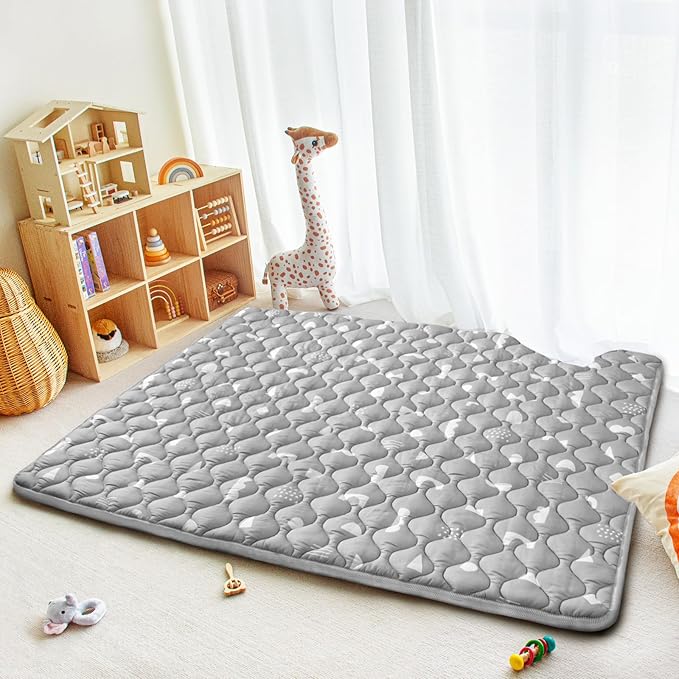 Baby Play Mats for Floor, 71”x59” Upgraded Thickness & Larger Super Soft Playmat for Babies and Toddlers, Foldable Washable, Upgrade Anti-Slip Crawling Mat for Playpen(Boho Gray)-CubbioJoy