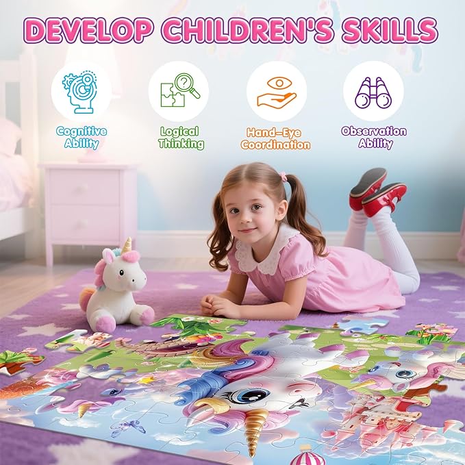 Jumbo Floor Puzzle for Kids,48 Piece Unicorn Large Jigsaw Puzzles,Puzzle for Toddler Ages 3-5,Fun Educational Preschool Learning Toy Gift for Boys & Girls Ages 4-8-CubbioJoy