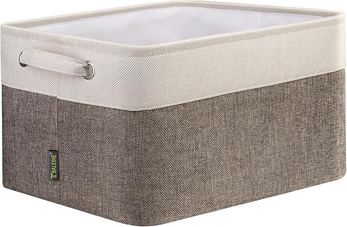 BALEINE 1 Pack Fabric Storage Bins for Shelves, Linen Storage Baskets for Organizing, Decorative Closet Bins for Clothes, Home (Brown, 12"x8"x8")-CubbioJoy
